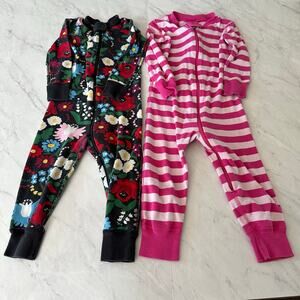 Hanna 2t sleeper girls striped pink festive floral one piece zip pajamas set